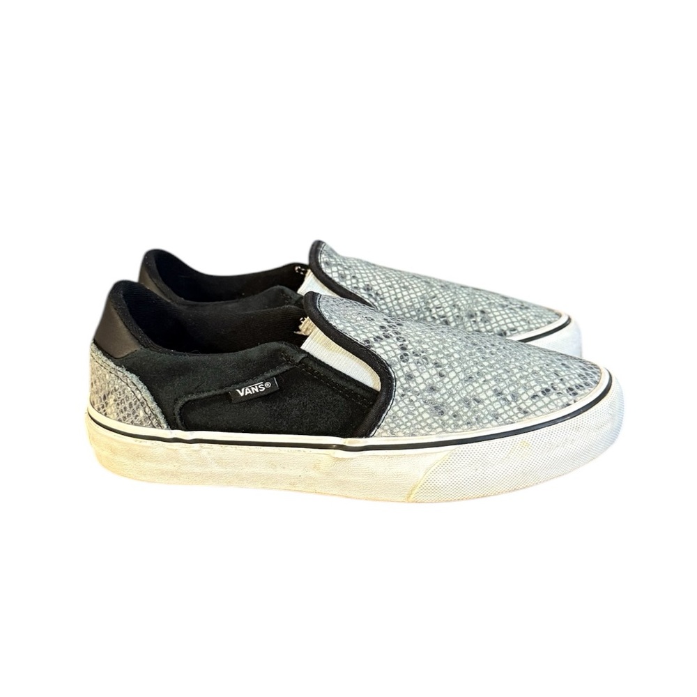 Vans Asher DX Black and Gray Snakeskin Print Slip-On Sneakers Women’s Size 7.5